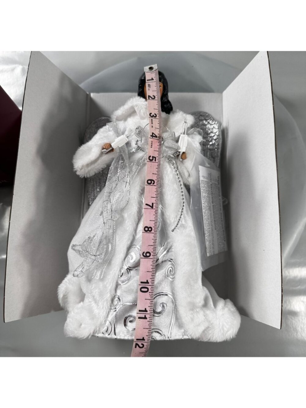 Ashland Christmas Angel Lighted Tree Topper Silver Wings White Gown Cord - Picture 15 of 16